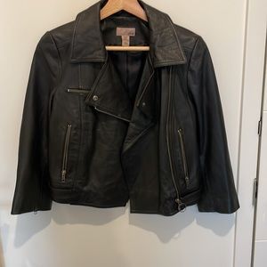 H&M 100% Leather Black Moto Jacket